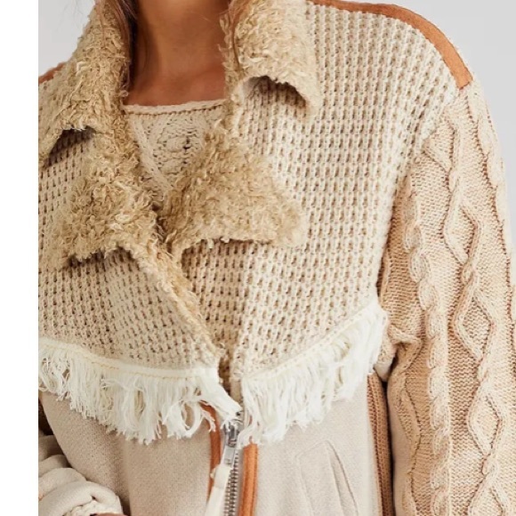 Free People Cozy Knit Mix Moto Jacket Winter White Sz S NWT - Picture 6 of 14